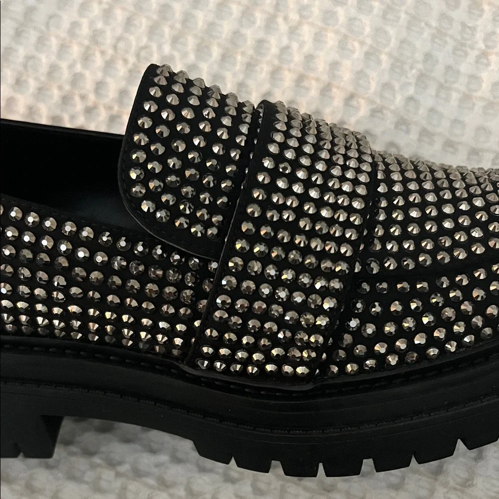 Michael Kors Silver Studded Black Loafers - Picture 4 of 5